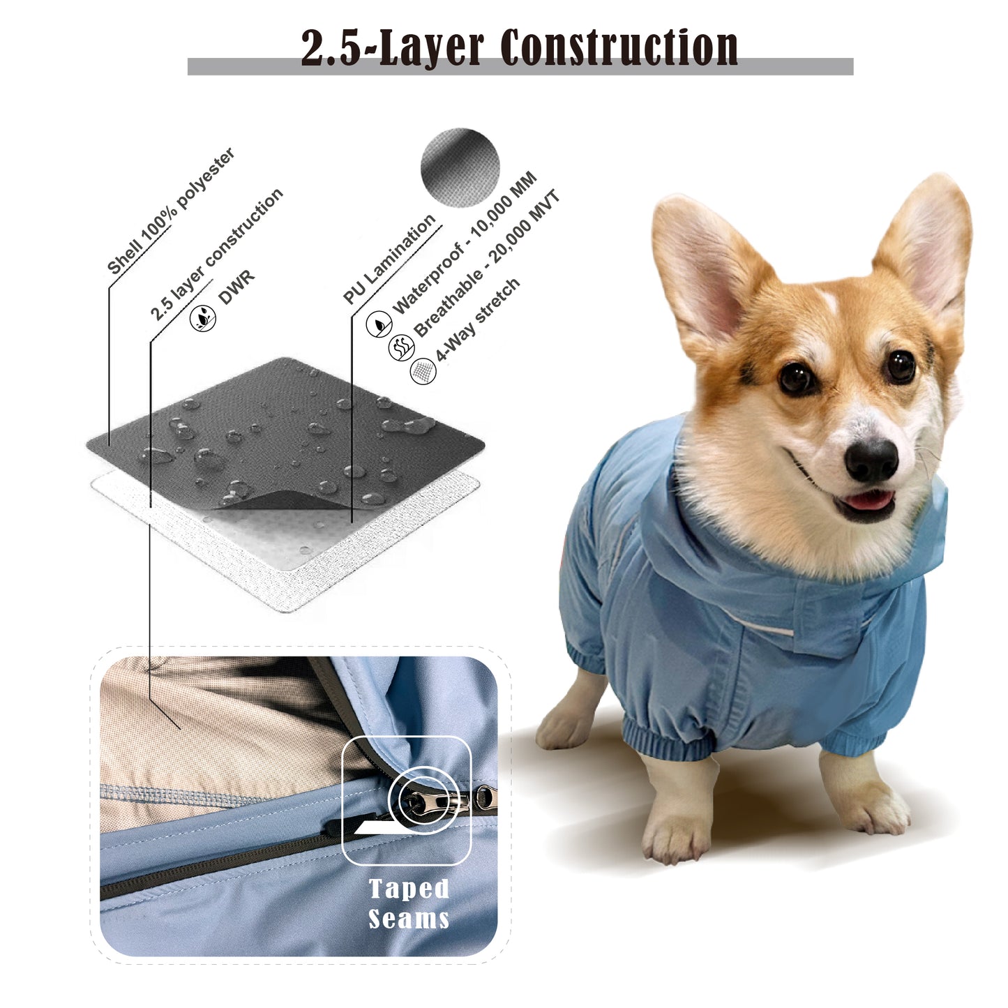 Corgi Breathable Raincoat With Legs - Silence of Mist (USA)