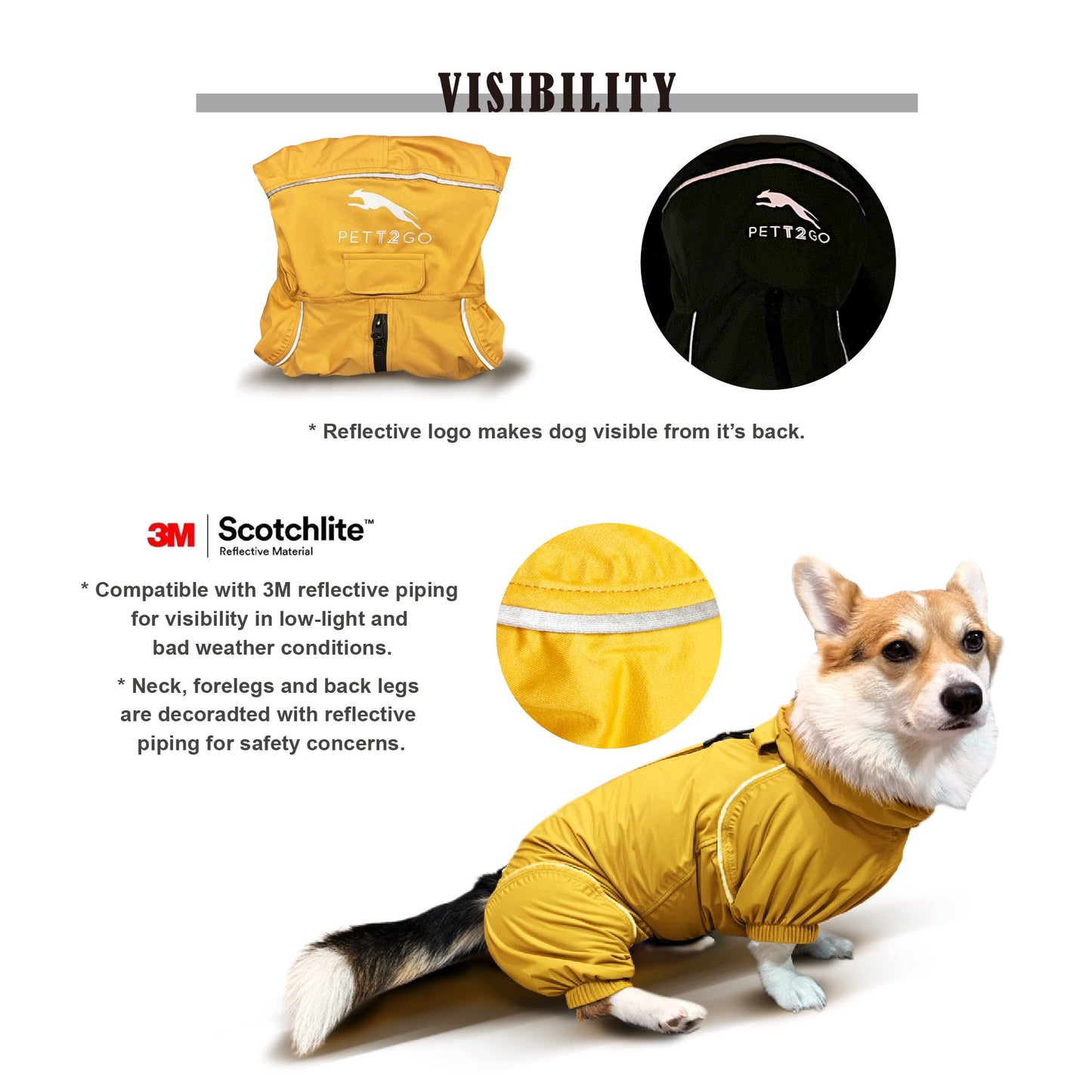 Corgi Breathable Raincoat With Legs - Golden Dawn (USA) PETT2GO