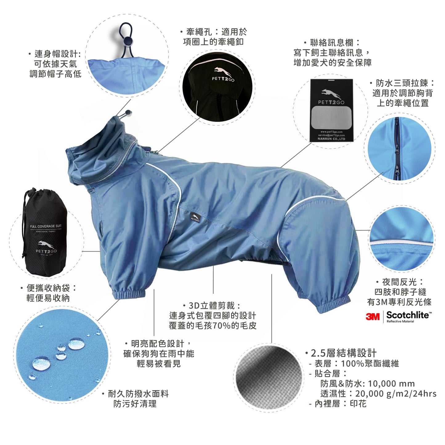 Dog Breathable Raincoat With Legs - Silence of Mist (USA)