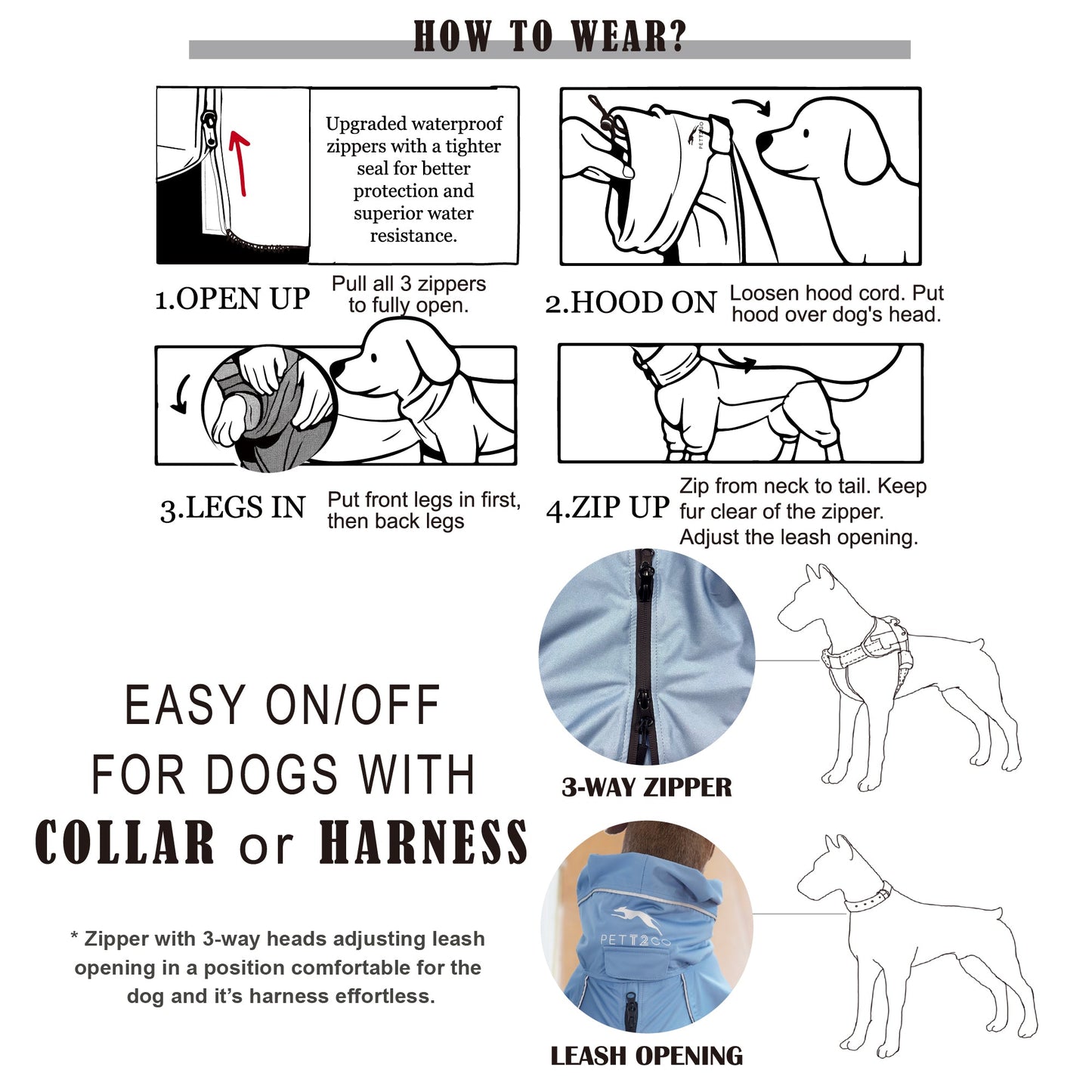 Dog Breathable Raincoat With Legs -Silence of Mist - PETT2GO