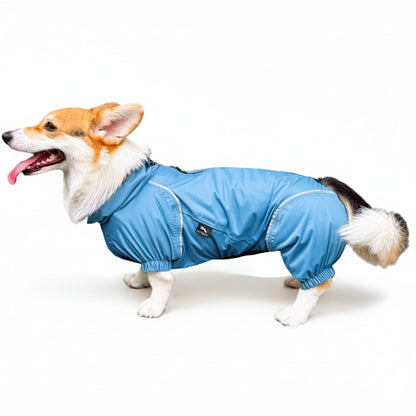 柯基連身式透氣雨衣 -晨霧藍 PETT2GO