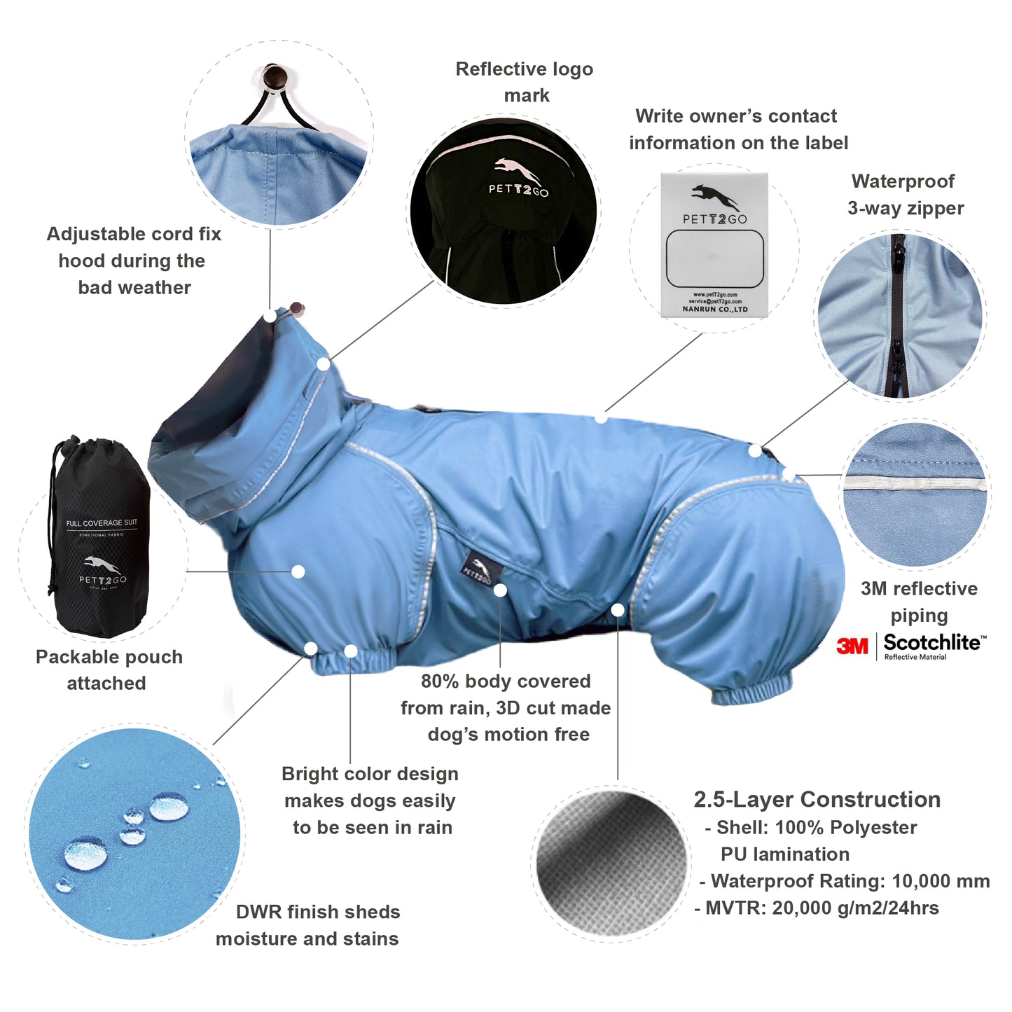 Corgi Breathable Raincoat With Legs - Silence of Mist (USA)