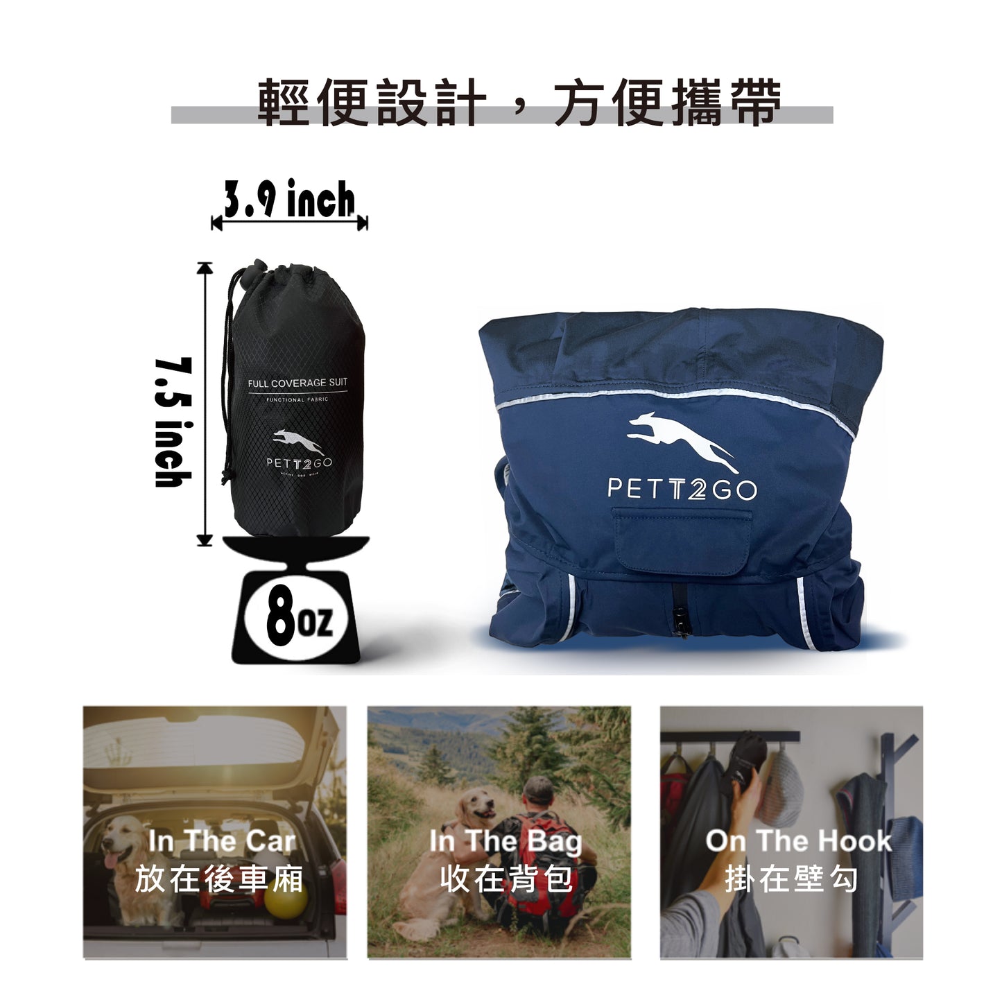 狗狗連身式透氣雨衣 -暗夜藍(台灣限定款)