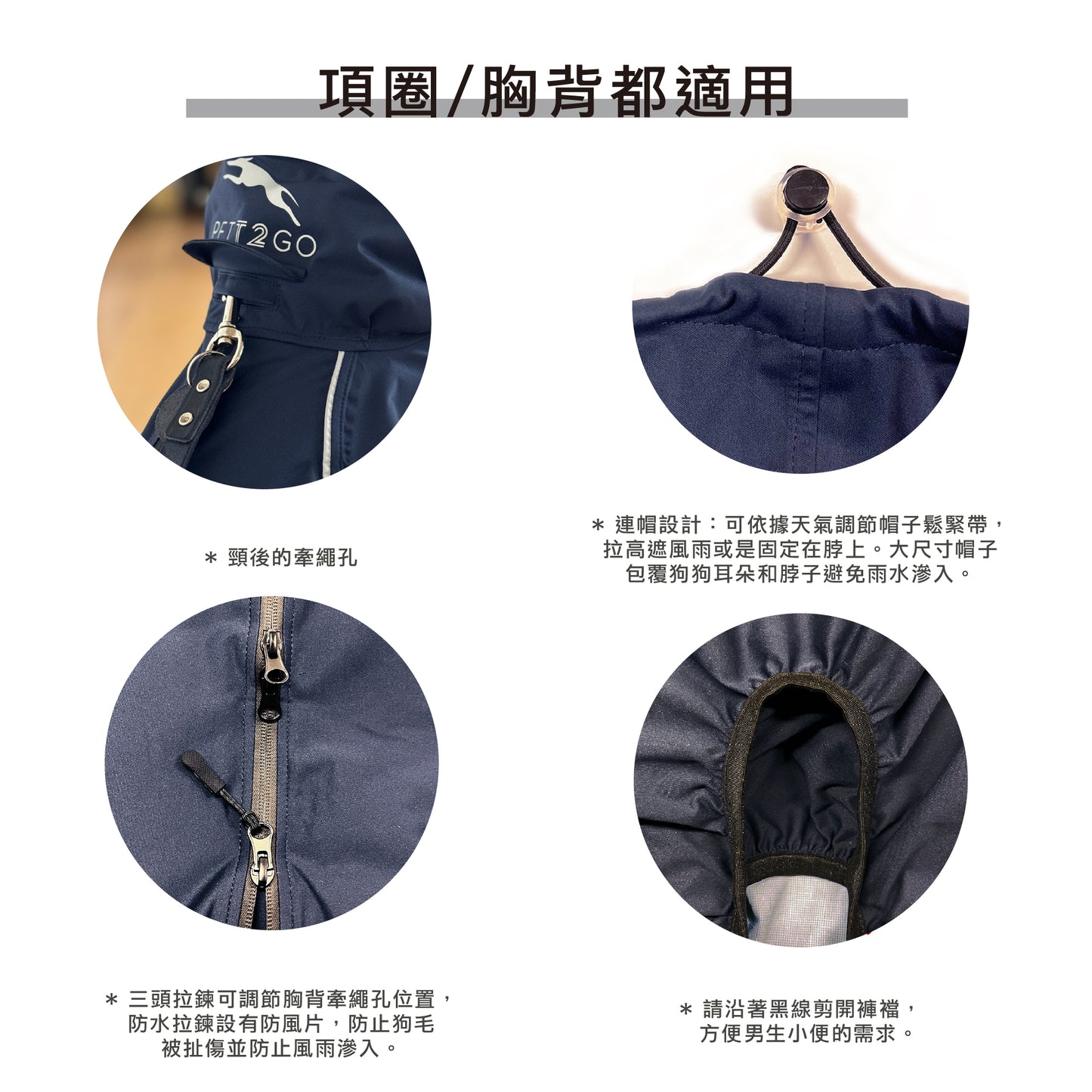 狗狗連身式透氣雨衣 -暗夜藍(台灣限定款)