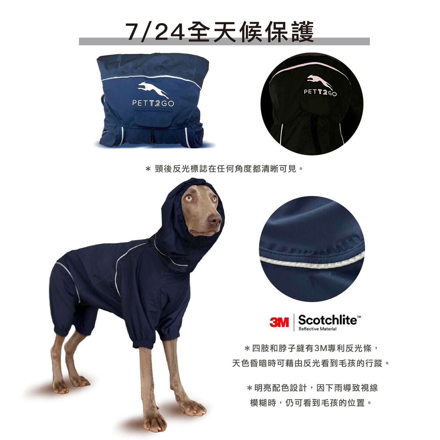 狗狗連身式透氣雨衣 -暗夜藍(台灣限定款)