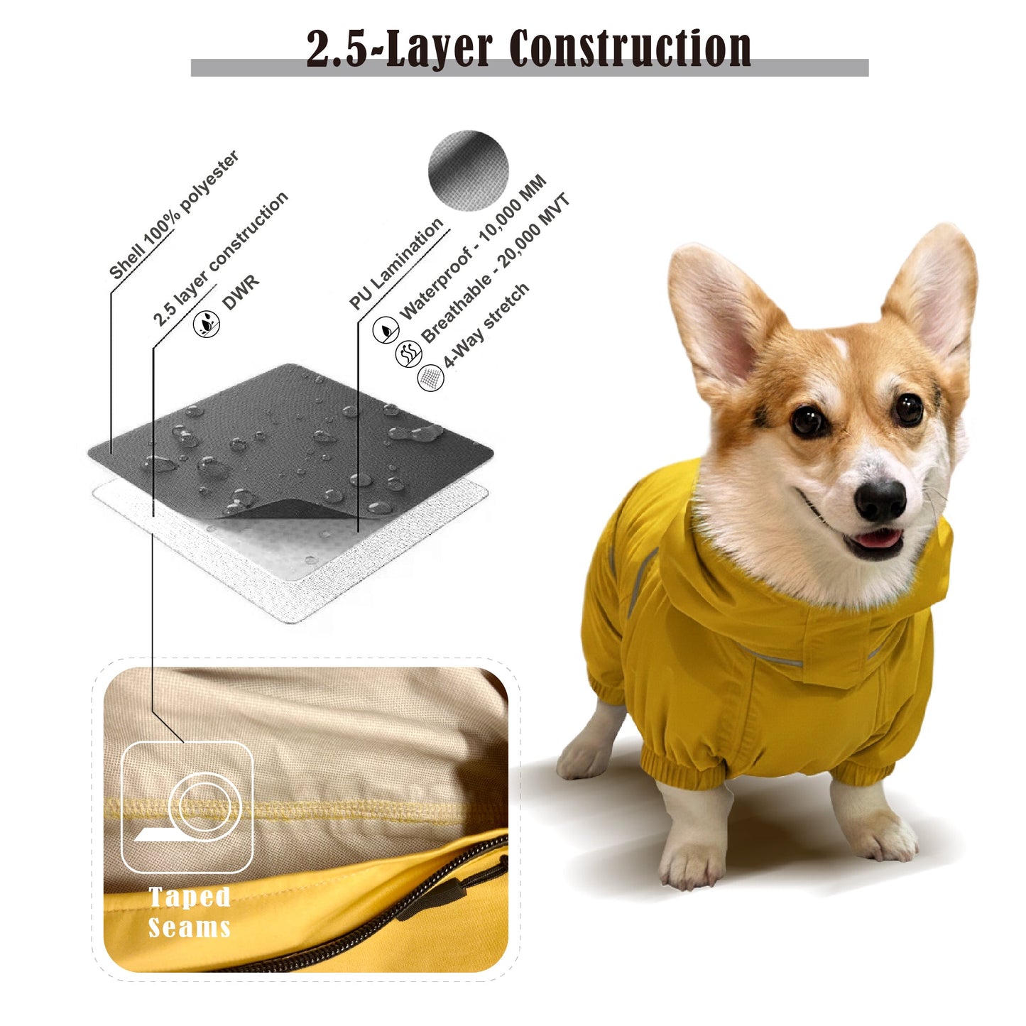 Corgi Breathable Raincoat With Legs - Golden Dawn (USA) - PETT2GO
