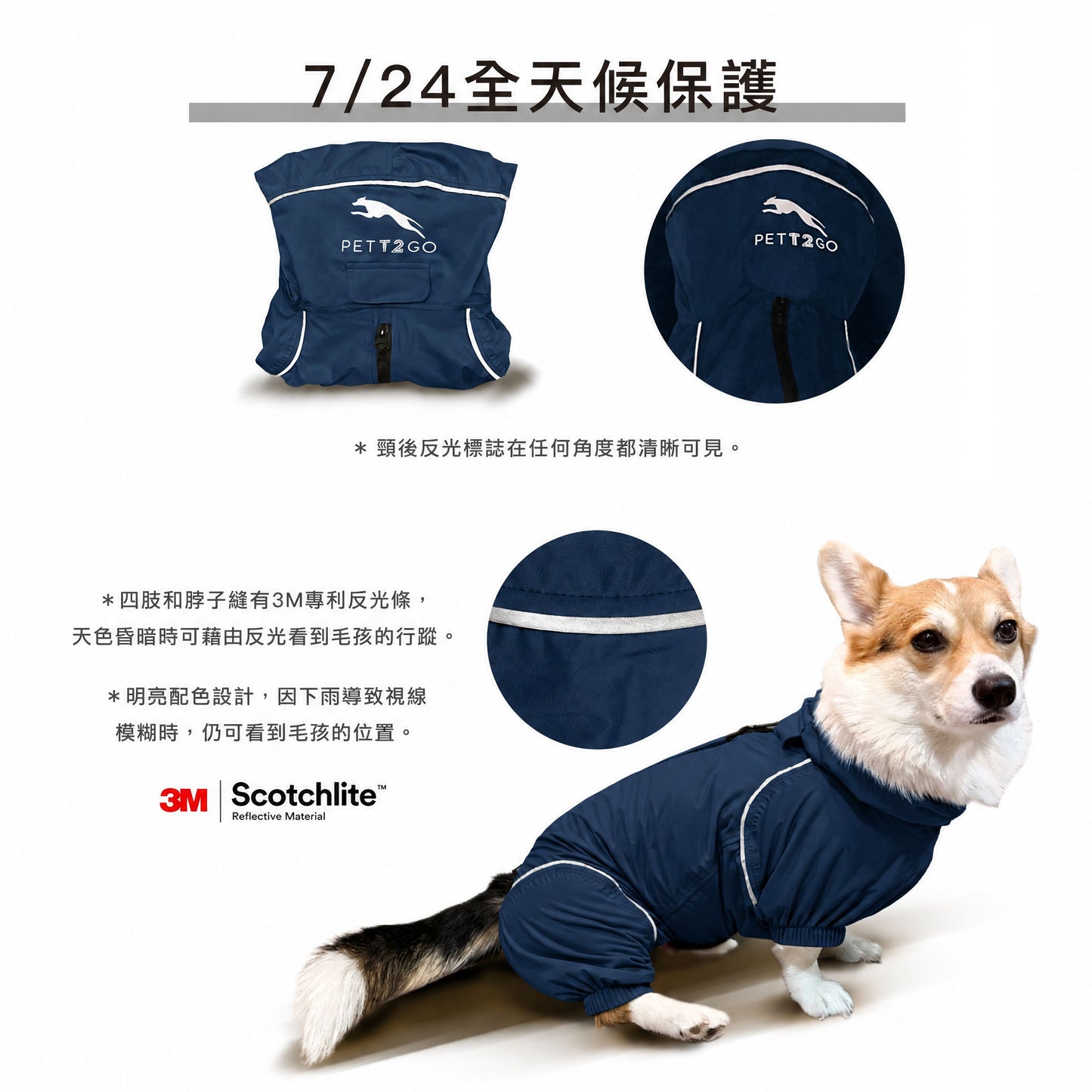 PETT2GO 柯基透氣機能闇夜藍雨衣 功能說明 3 [lang-zh]