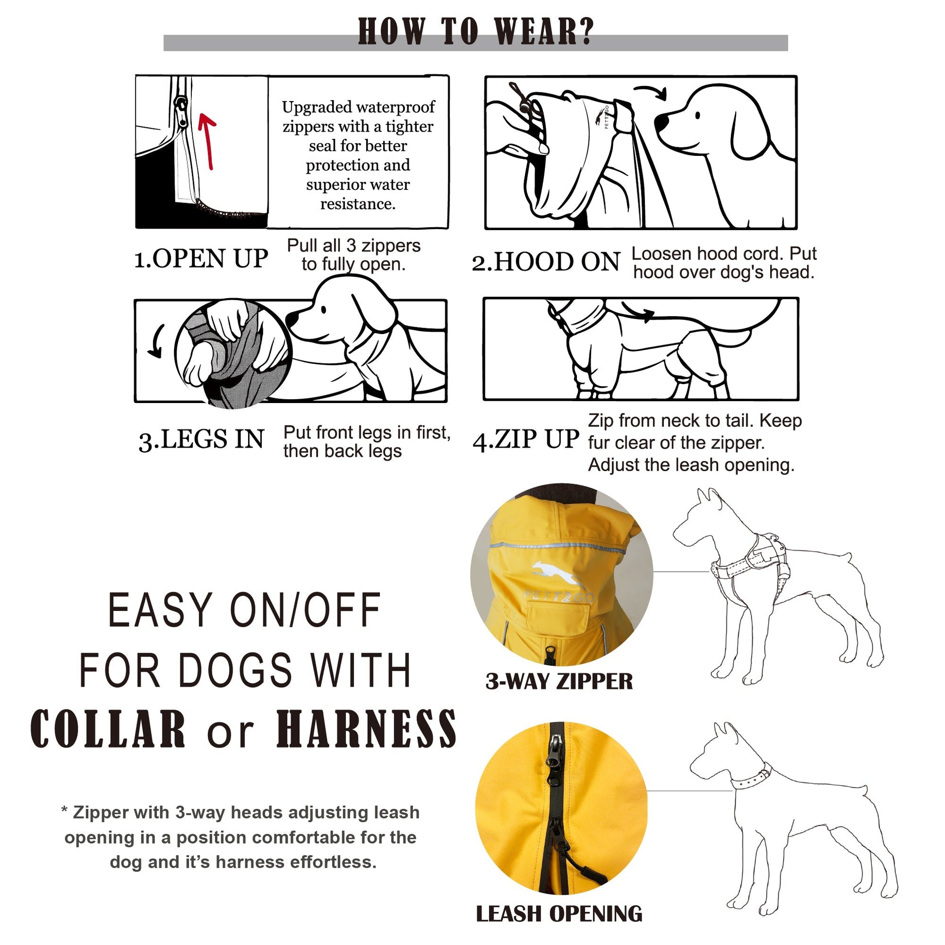 Dog Breathable Raincoat With Legs -Golden Dawn (USA) - PETT2GO