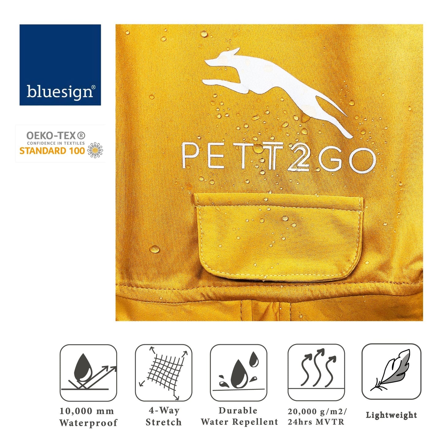 Dog Breathable Raincoat With Legs -Golden Dawn (USA) - PETT2GO