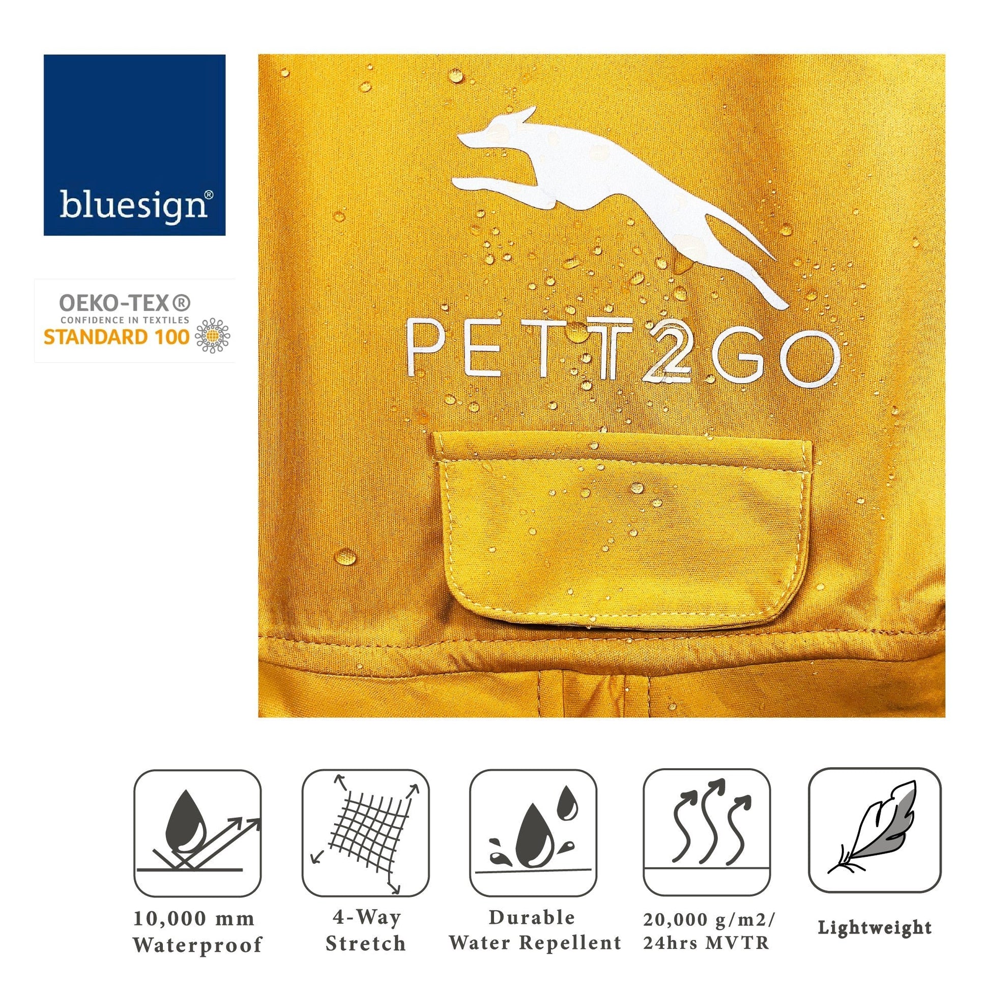 Dog Breathable Raincoat With Legs -Golden Dawn (USA) - PETT2GO