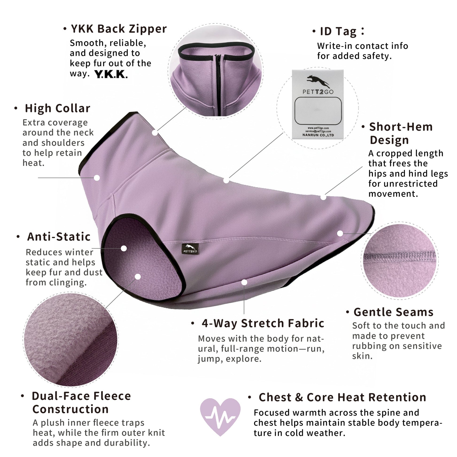 Motion Fleece Vest Lightweight Dog Fleece Vest - Dust Mauve PETT2GO [lang-en]