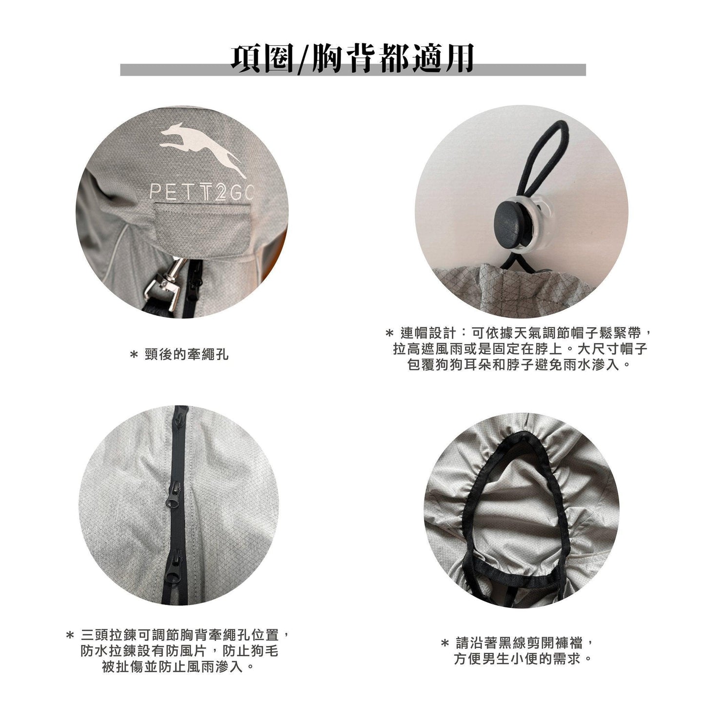 PETT2GO 狗狗極輕機能灰風衣 功能說明 2[lang-zh]