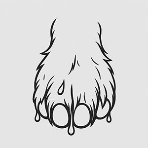 Black and white illustration of a paw print on a light gray background